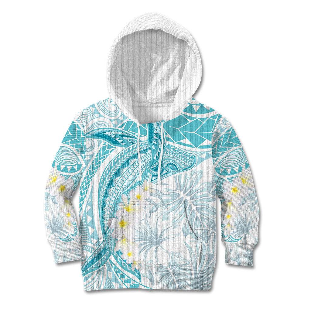 Polynesia Humpback Whale Kid Hoodie Tropical Plumeria Turquoise LT7 Hoodie Turquoise - Polynesian Pride