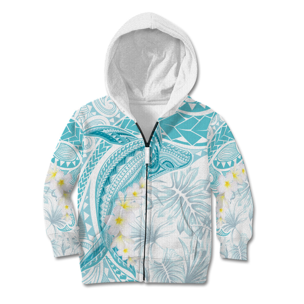 Polynesia Humpback Whale Kid Hoodie Tropical Plumeria Turquoise