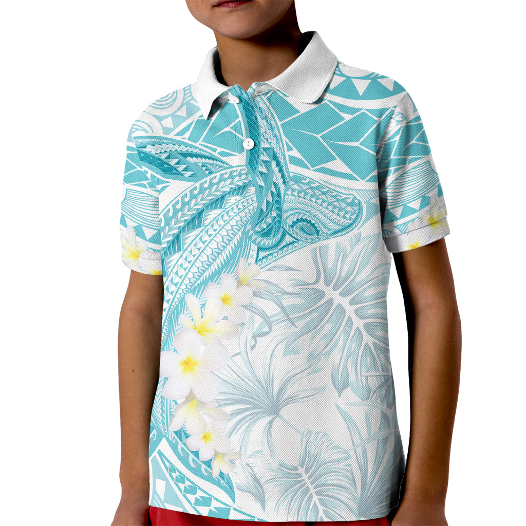 Polynesia Humpback Whale Kid Polo Shirt Tropical Plumeria Turquoise