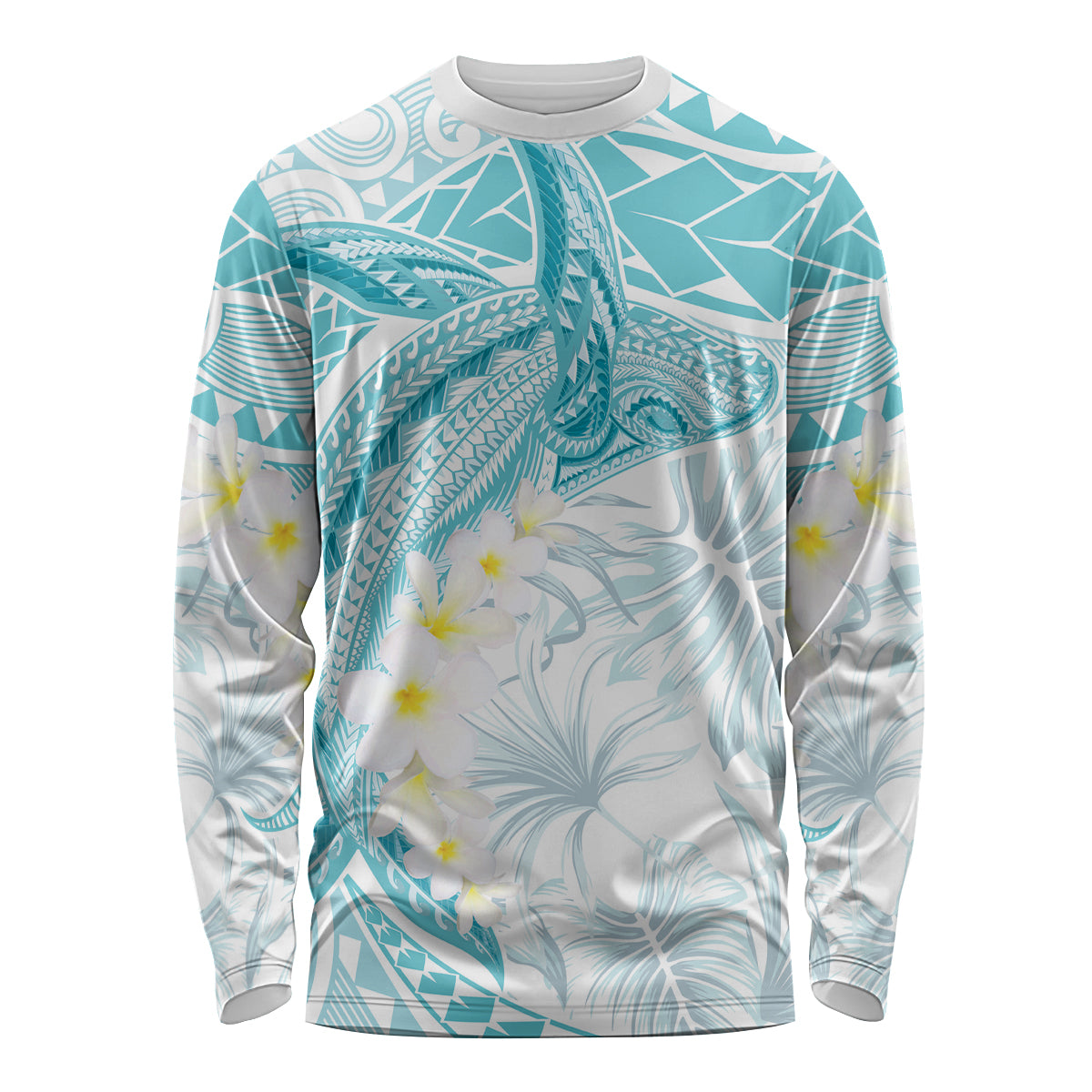 Polynesia Humpback Whale Long Sleeve Shirt Tropical Plumeria Turquoise LT7 Unisex Turquoise - Polynesian Pride