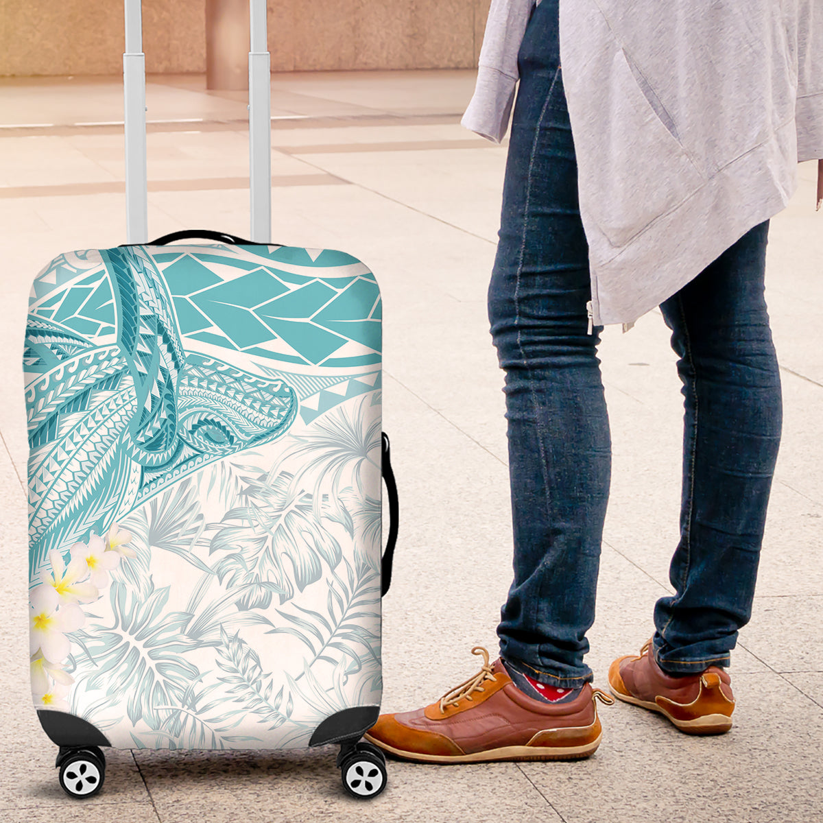 Polynesia Humpback Whale Luggage Cover Tropical Plumeria Turquoise LT7 Turquoise - Polynesian Pride