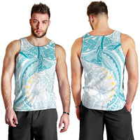 Polynesia Humpback Whale Men Tank Top Tropical Plumeria Turquoise