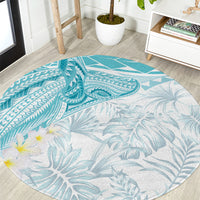 Polynesia Humpback Whale Round Carpet Tropical Plumeria Turquoise LT7 Turquoise - Polynesian Pride