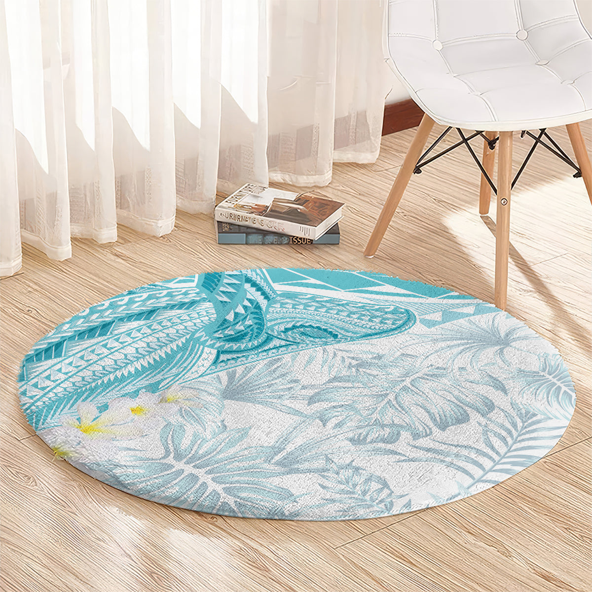 Polynesia Humpback Whale Round Carpet Tropical Plumeria Turquoise LT7 - Polynesian Pride