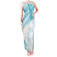 Polynesia Humpback Whale Tank Maxi Dress Tropical Plumeria Turquoise