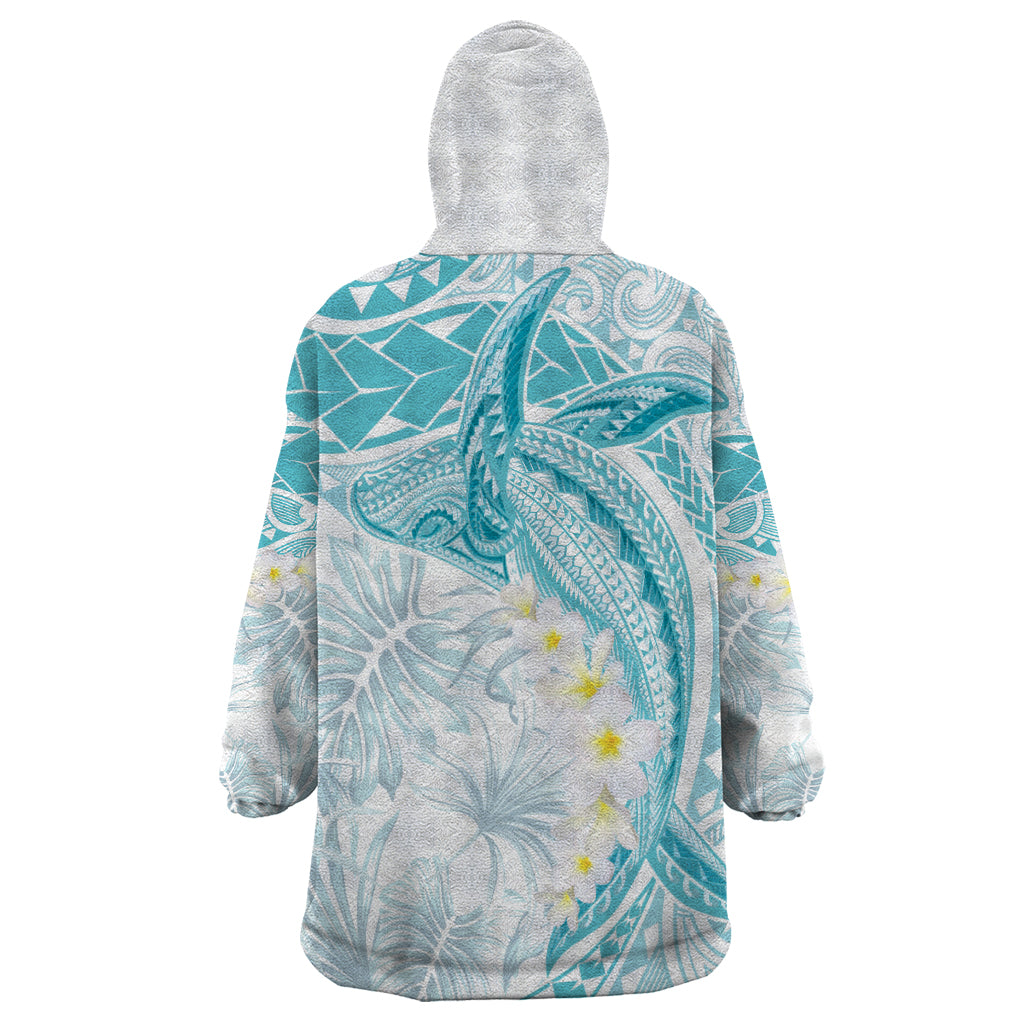 Polynesia Humpback Whale Wearable Blanket Hoodie Tropical Plumeria Turquoise