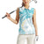 Polynesia Humpback Whale Women Sleeveless Polo Shirt Tropical Plumeria Turquoise