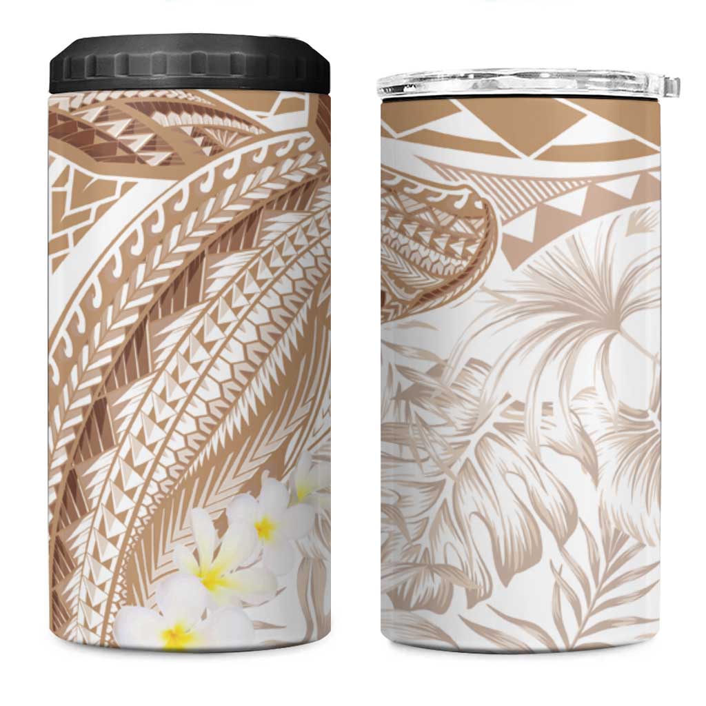 Polynesia Humpback Whale 4 in 1 Can Cooler Tumbler Tropical Plumeria Beige