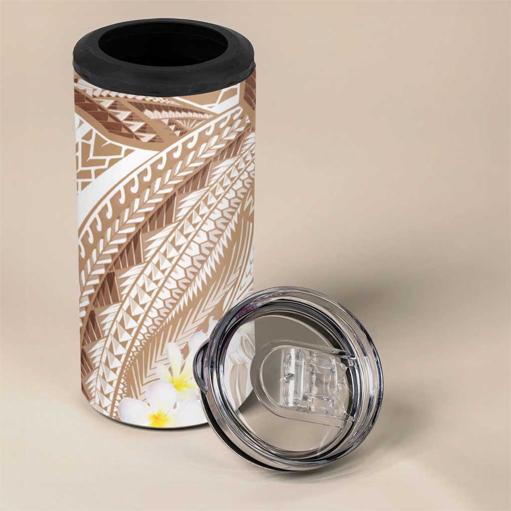 Polynesia Humpback Whale 4 in 1 Can Cooler Tumbler Tropical Plumeria Beige