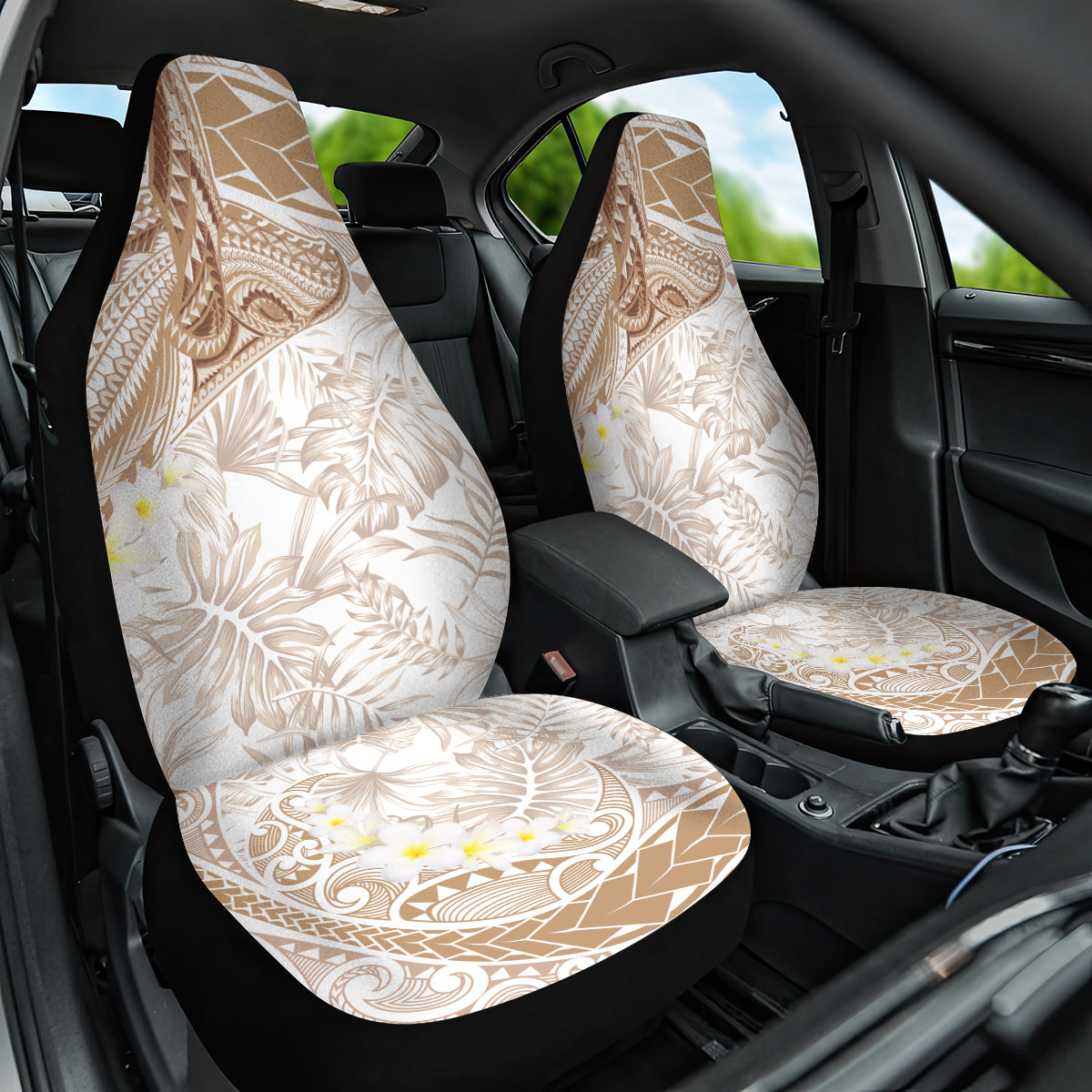 Polynesia Humpback Whale Car Seat Cover Tropical Plumeria Beige