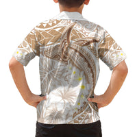 Polynesia Humpback Whale Family Matching Long Sleeve Bodycon Dress and Hawaiian Shirt Tropical Plumeria Beige LT7 - Polynesian Pride