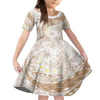Polynesia Humpback Whale Family Matching Long Sleeve Bodycon Dress and Hawaiian Shirt Tropical Plumeria Beige LT7 Daughter's Dress Beige - Polynesian Pride