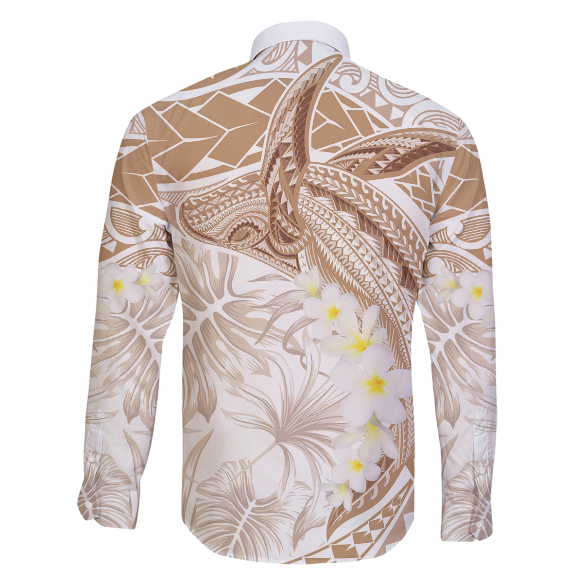 Polynesia Humpback Whale Family Matching Long Sleeve Bodycon Dress and Hawaiian Shirt Tropical Plumeria Beige LT7 - Polynesian Pride