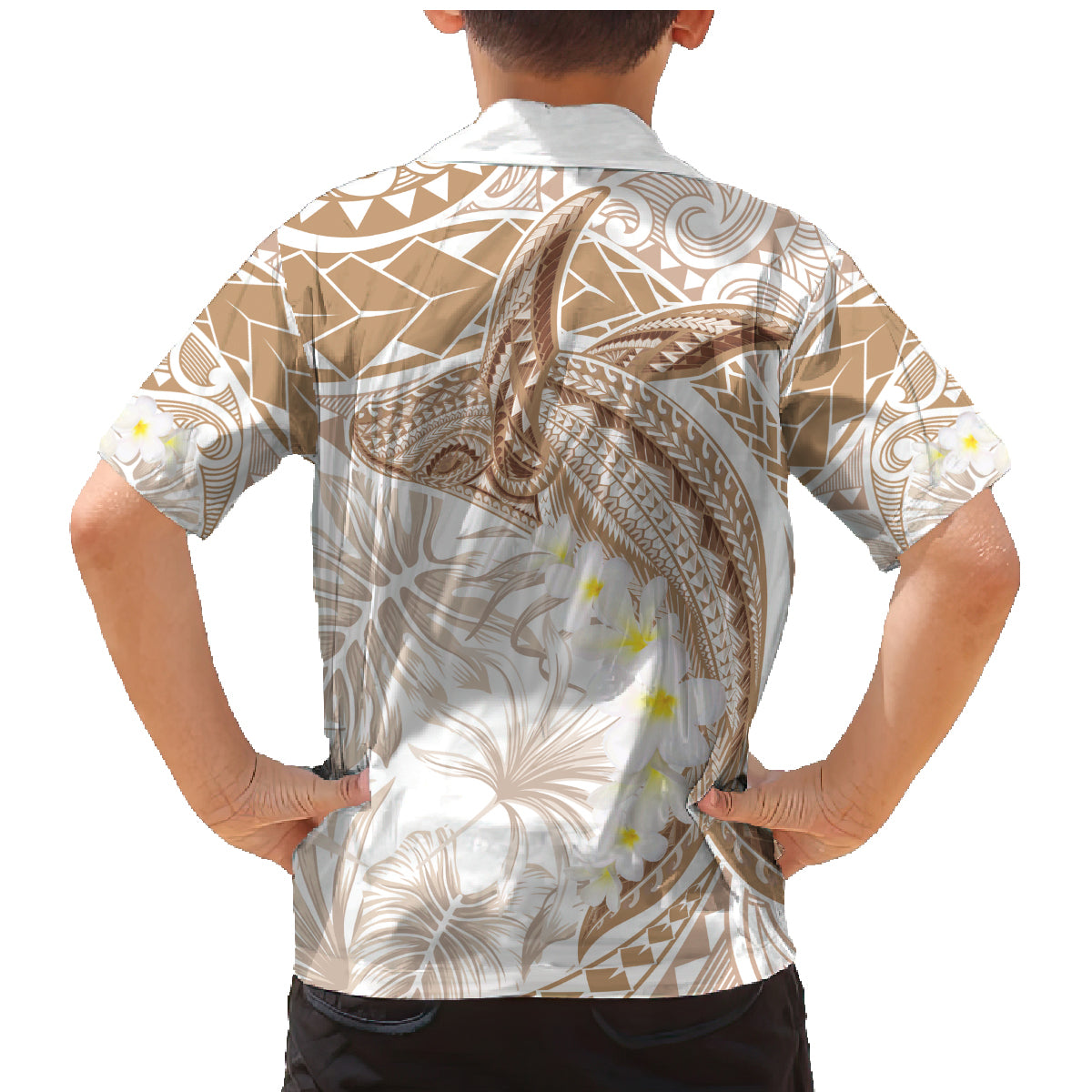 Polynesia Humpback Whale Family Matching Mermaid Dress and Hawaiian Shirt Tropical Plumeria Beige