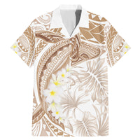 Polynesia Humpback Whale Family Matching Mermaid Dress and Hawaiian Shirt Tropical Plumeria Beige