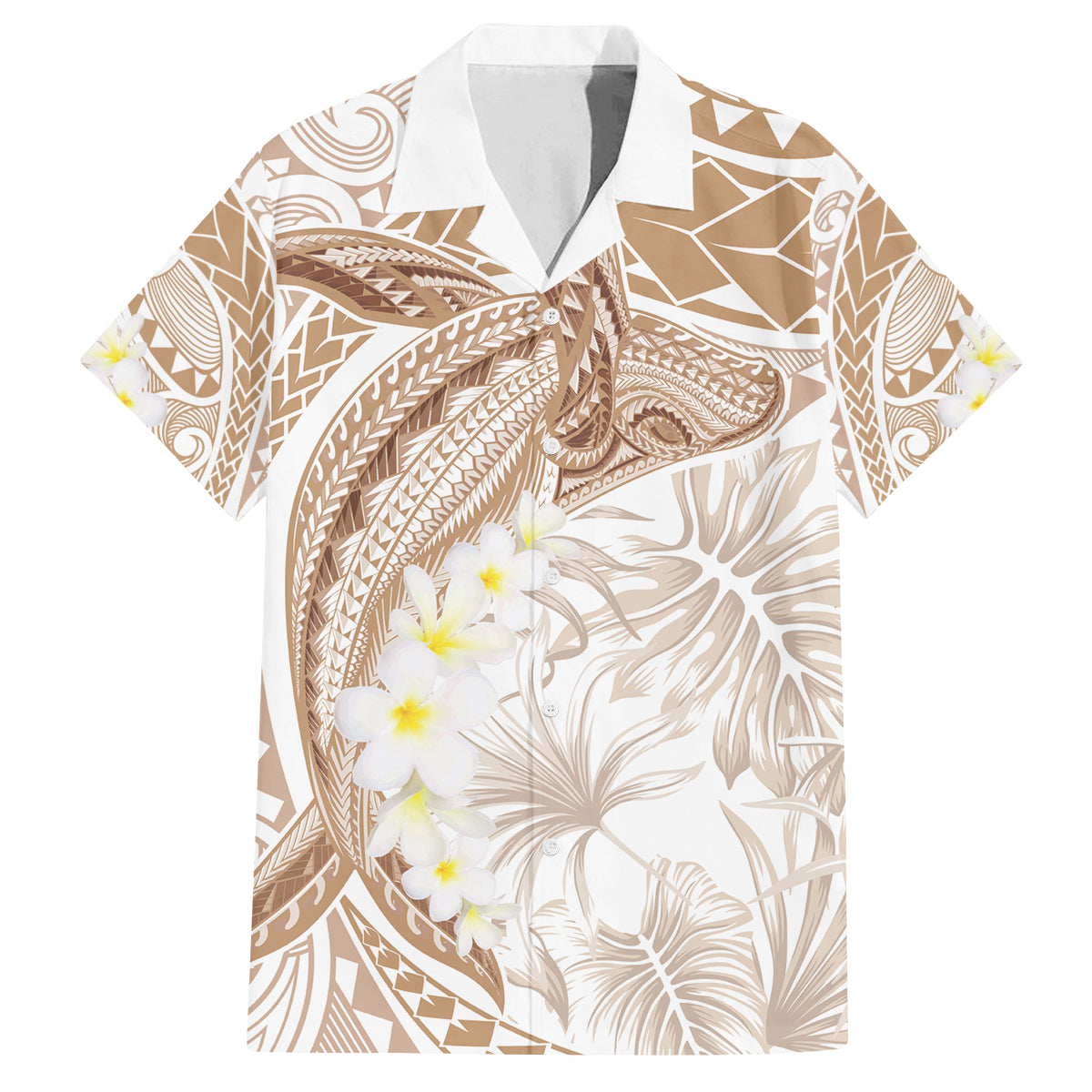 Polynesia Humpback Whale Family Matching Off The Shoulder Long Sleeve Dress and Hawaiian Shirt Tropical Plumeria Beige LT7 Dad's Shirt - Short Sleeve Beige - Polynesian Pride