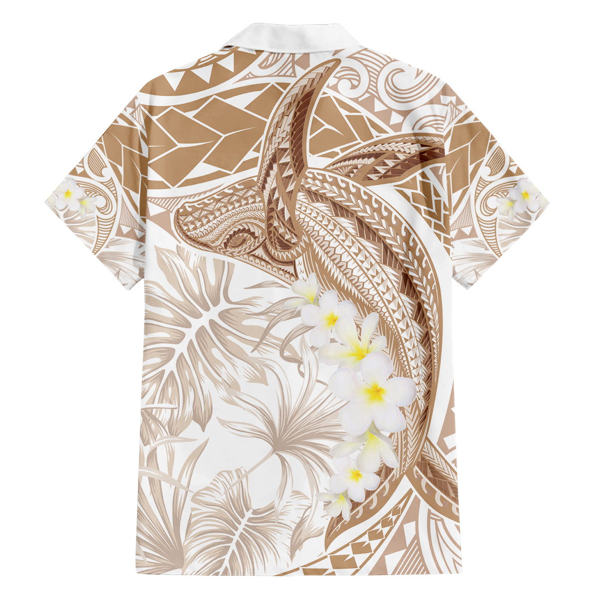 Polynesia Humpback Whale Family Matching Off The Shoulder Long Sleeve Dress and Hawaiian Shirt Tropical Plumeria Beige LT7 - Polynesian Pride