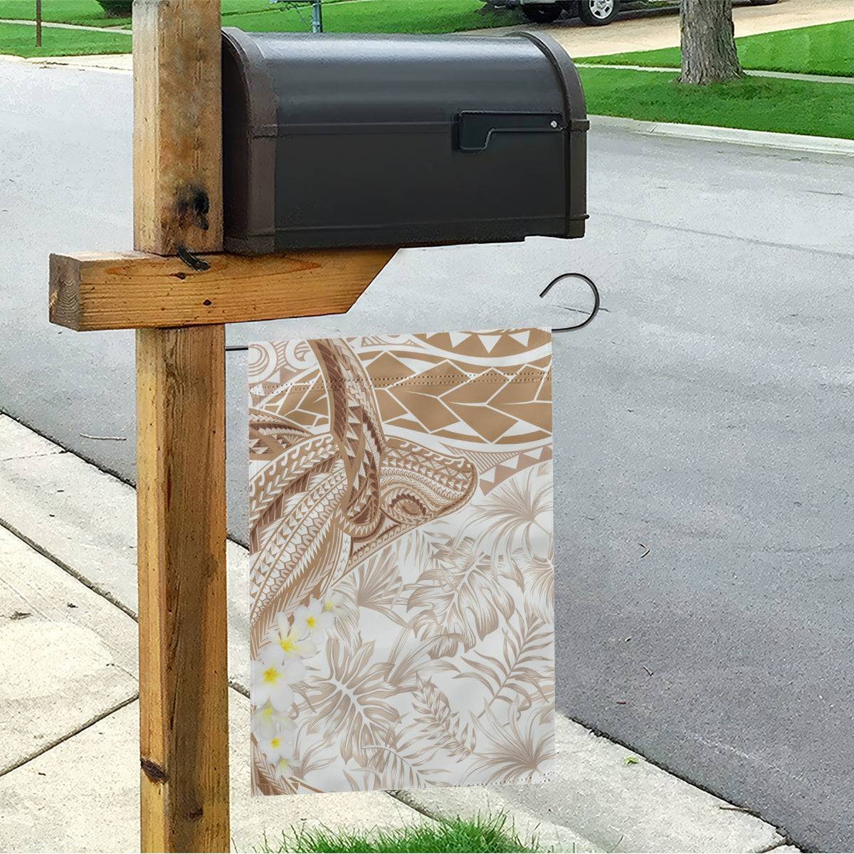 Polynesia Humpback Whale Garden Flag Tropical Plumeria Beige