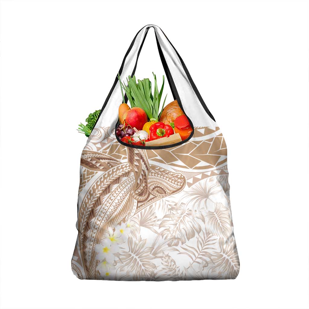 Polynesia Humpback Whale Grocery Bag Tropical Plumeria Beige