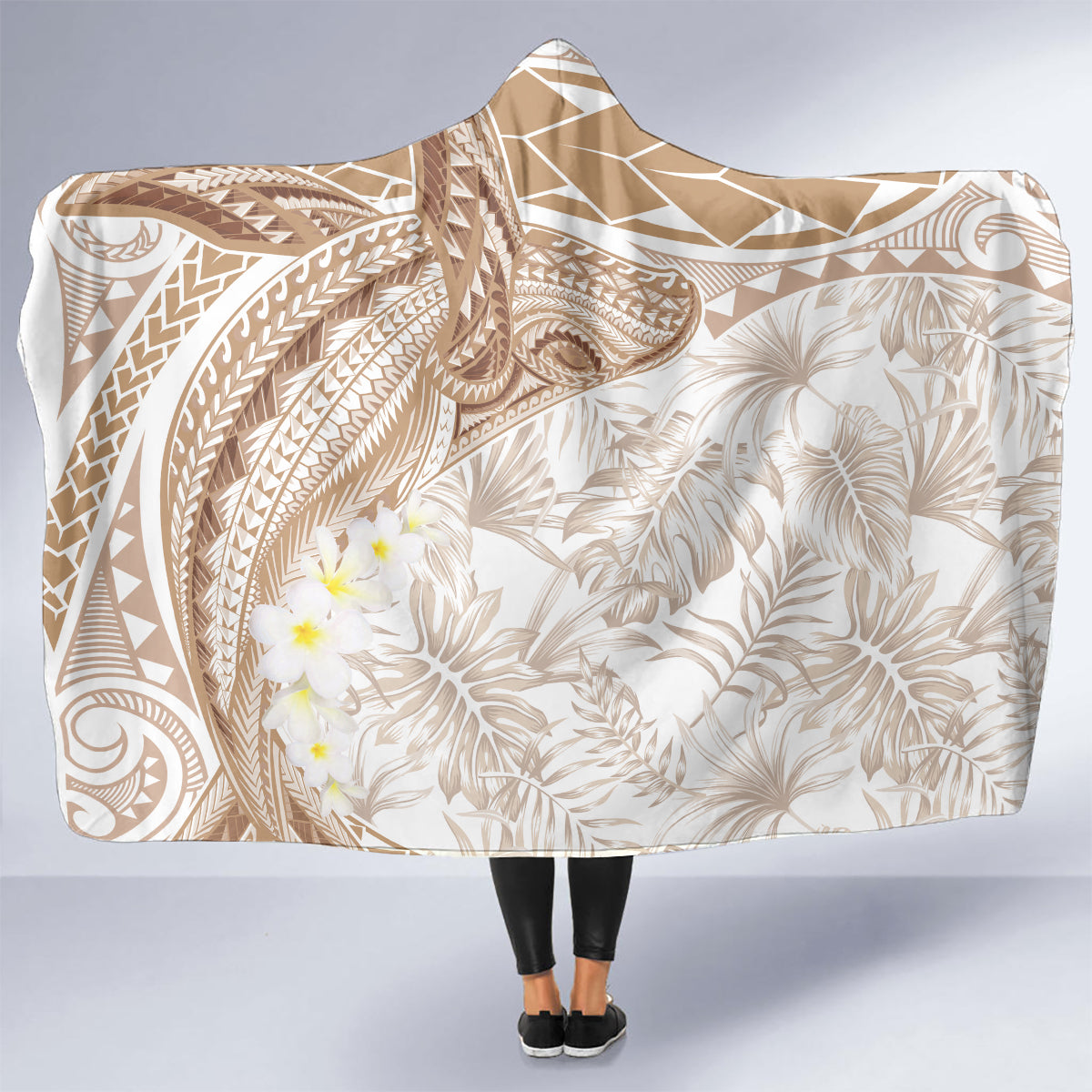 Polynesia Humpback Whale Hooded Blanket Tropical Plumeria Beige LT7 - Polynesian Pride