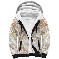 Polynesia Humpback Whale Sherpa Hoodie Tropical Plumeria Beige
