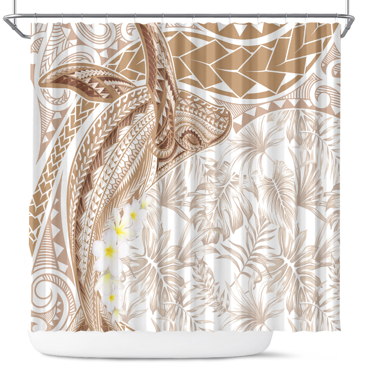 Polynesia Humpback Whale Shower Curtain Tropical Plumeria Beige LT7 Beige - Polynesian Pride