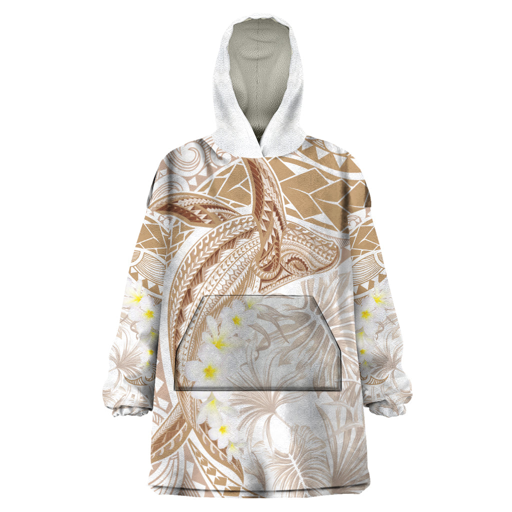 Polynesia Humpback Whale Wearable Blanket Hoodie Tropical Plumeria Beige