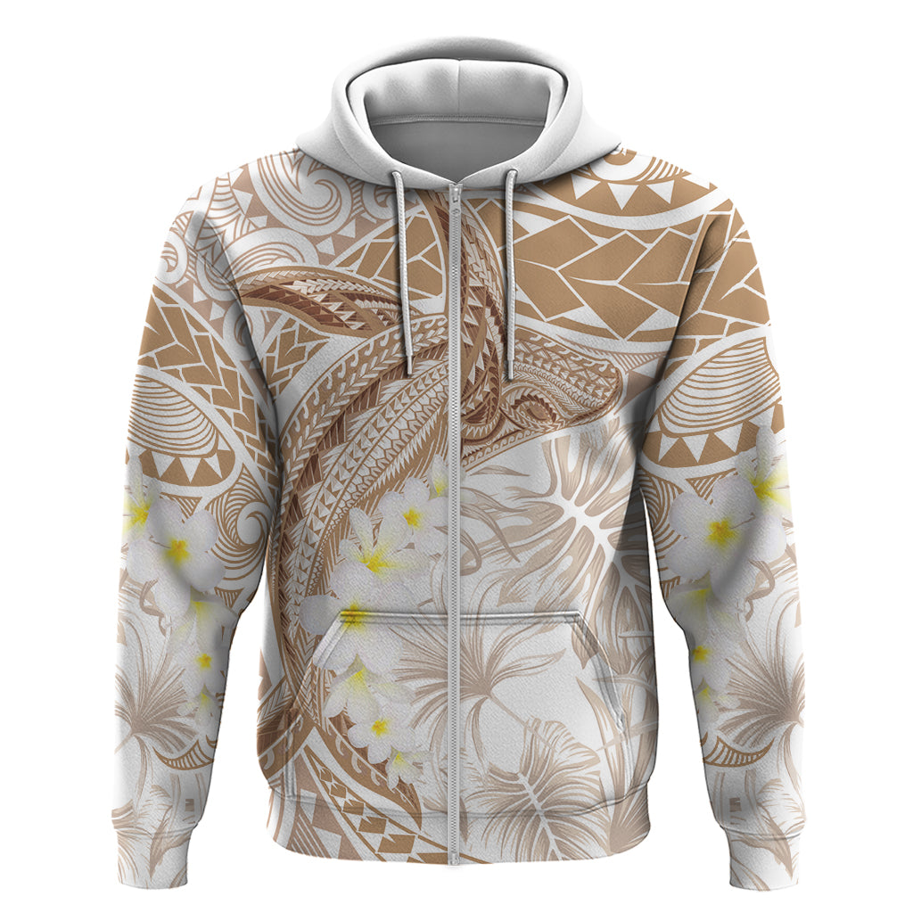 Polynesia Humpback Whale Zip Hoodie Tropical Plumeria Beige LT7 Zip Hoodie Beige - Polynesian Pride