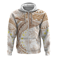 Polynesia Humpback Whale Zip Hoodie Tropical Plumeria Beige LT7 Zip Hoodie Beige - Polynesian Pride