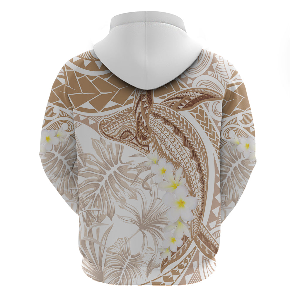 Polynesia Humpback Whale Zip Hoodie Tropical Plumeria Beige LT7 - Polynesian Pride