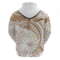 Polynesia Humpback Whale Zip Hoodie Tropical Plumeria Beige LT7 - Polynesian Pride