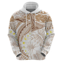 Polynesia Humpback Whale Zip Hoodie Tropical Plumeria Beige LT7 - Polynesian Pride