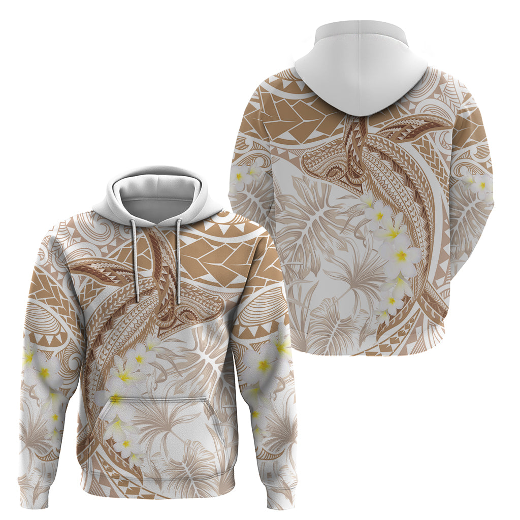 Polynesia Humpback Whale Zip Hoodie Tropical Plumeria Beige LT7 - Polynesian Pride