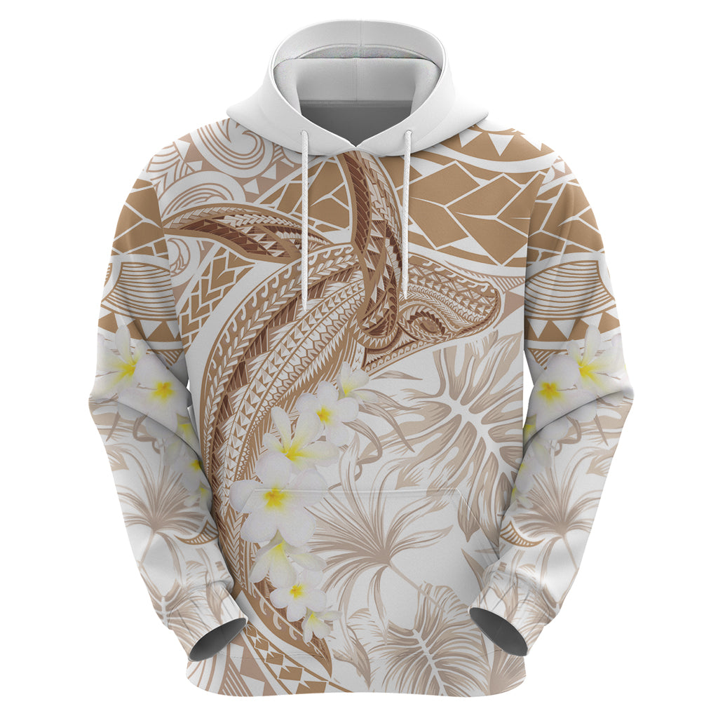 Polynesia Humpback Whale Zip Hoodie Tropical Plumeria Beige LT7 - Polynesian Pride