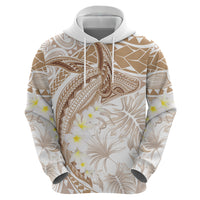 Polynesia Humpback Whale Zip Hoodie Tropical Plumeria Beige LT7 - Polynesian Pride