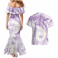 Polynesia Humpback Whale Couples Matching Mermaid Dress and Hawaiian Shirt Tropical Plumeria Lavender LT7 - Polynesian Pride