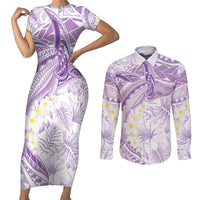 Polynesia Humpback Whale Couples Matching Short Sleeve Bodycon Dress and Long Sleeve Button Shirt Tropical Plumeria Lavender LT7 Lavender - Polynesian Pride