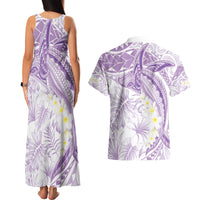 Polynesia Humpback Whale Couples Matching Tank Maxi Dress and Hawaiian Shirt Tropical Plumeria Lavender