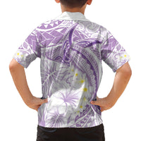Polynesia Humpback Whale Family Matching Long Sleeve Bodycon Dress and Hawaiian Shirt Tropical Plumeria Lavender LT7 - Polynesian Pride