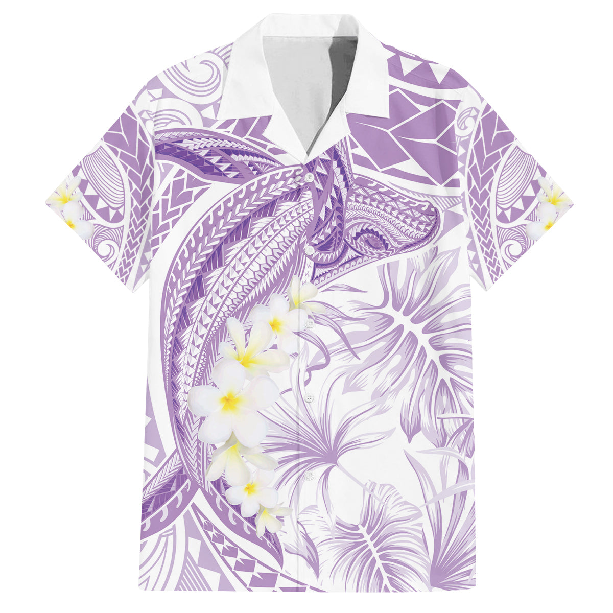 Polynesia Humpback Whale Family Matching Long Sleeve Bodycon Dress and Hawaiian Shirt Tropical Plumeria Lavender LT7 Dad's Shirt - Short Sleeve Lavender - Polynesian Pride