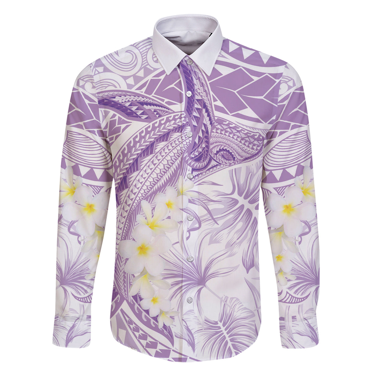 Polynesia Humpback Whale Family Matching Long Sleeve Bodycon Dress and Hawaiian Shirt Tropical Plumeria Lavender LT7 Dad's Shirt - Long Sleeve Lavender - Polynesian Pride