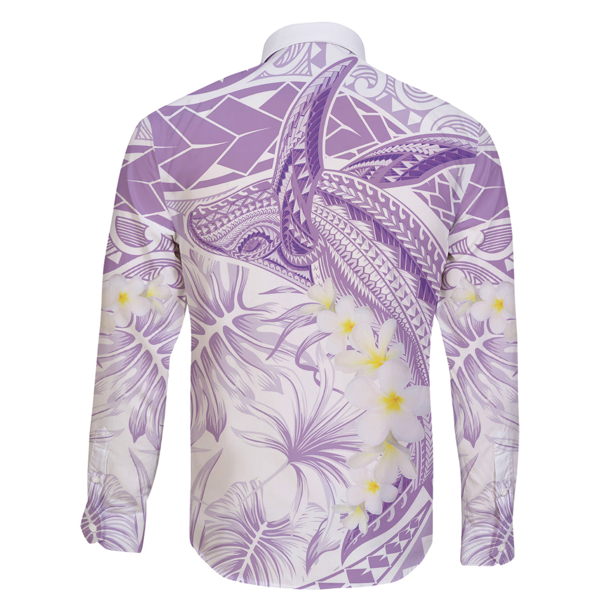 Polynesia Humpback Whale Family Matching Long Sleeve Bodycon Dress and Hawaiian Shirt Tropical Plumeria Lavender LT7 - Polynesian Pride