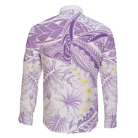 Polynesia Humpback Whale Family Matching Long Sleeve Bodycon Dress and Hawaiian Shirt Tropical Plumeria Lavender LT7 - Polynesian Pride