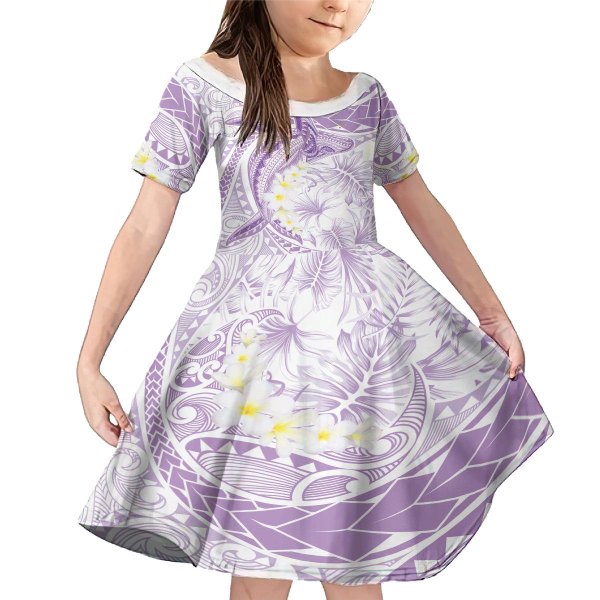 Polynesia Humpback Whale Family Matching Mermaid Dress and Hawaiian Shirt Tropical Plumeria Lavender