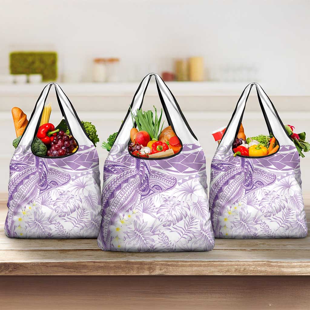 Polynesia Humpback Whale Grocery Bag Tropical Plumeria Lavender