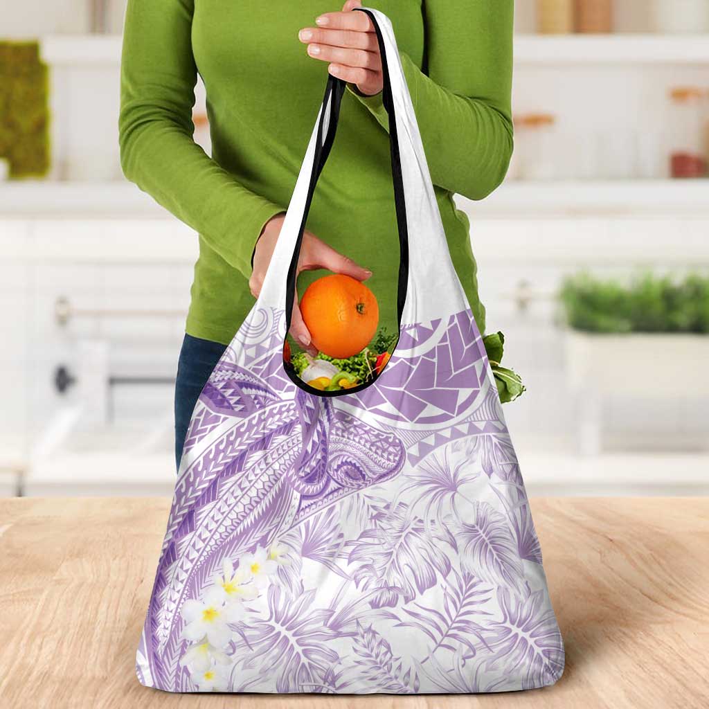Polynesia Humpback Whale Grocery Bag Tropical Plumeria Lavender