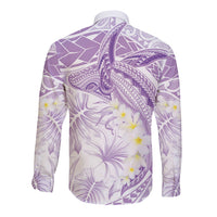 Polynesia Humpback Whale Long Sleeve Button Shirt Tropical Plumeria Lavender