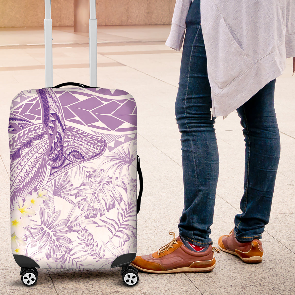 Polynesia Humpback Whale Luggage Cover Tropical Plumeria Lavender LT7 Lavender - Polynesian Pride