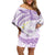 Polynesia Humpback Whale Off Shoulder Short Dress Tropical Plumeria Lavender