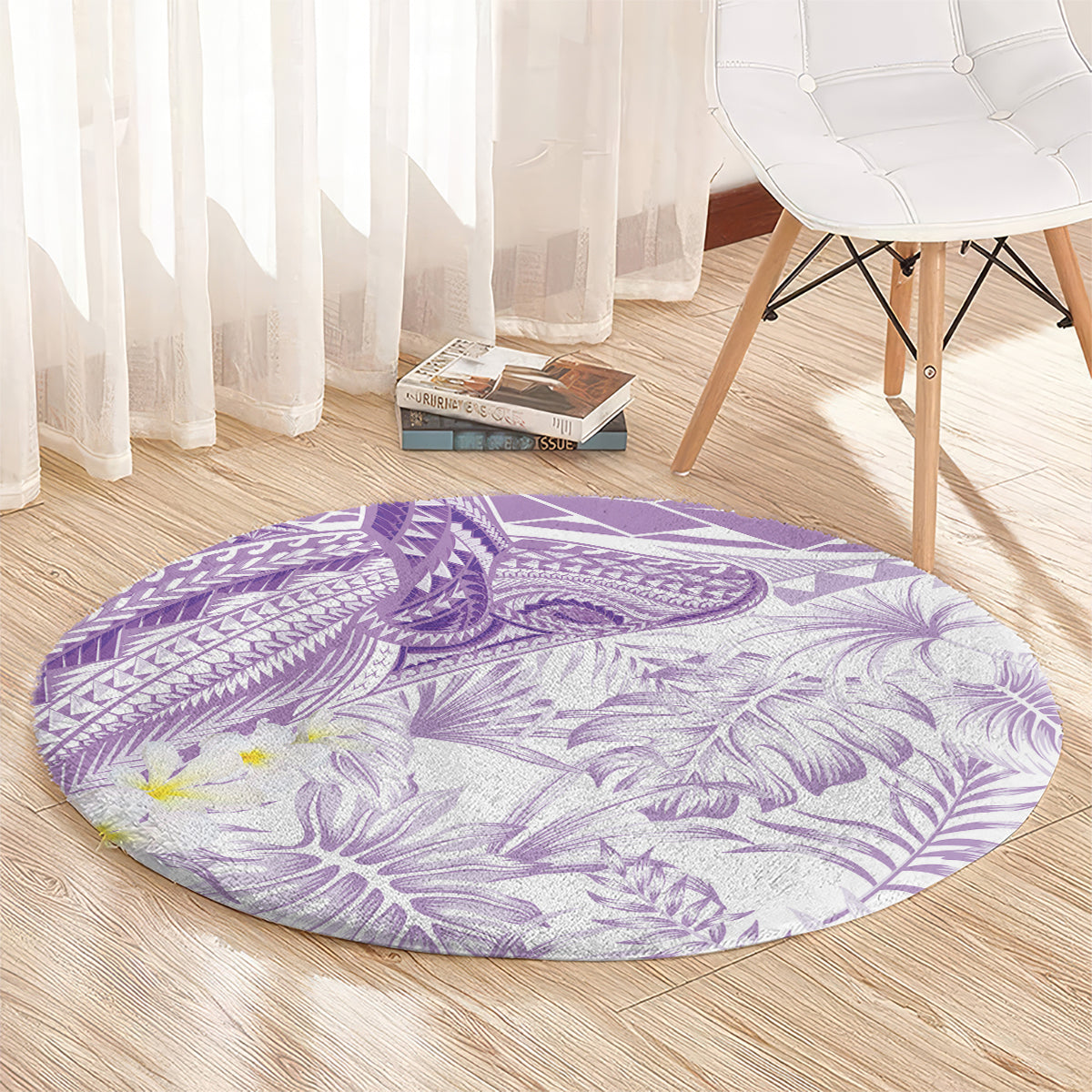 Polynesia Humpback Whale Round Carpet Tropical Plumeria Lavender LT7 - Polynesian Pride